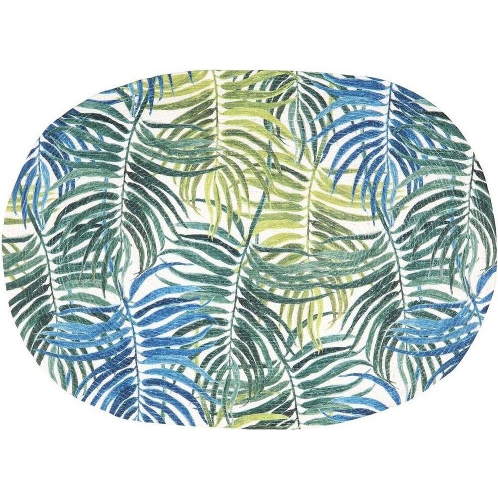Oval Braided Kitchen Cotton Floor Rug (20"x30") MULTICOLOR TROPICAL LEAVES, KDD